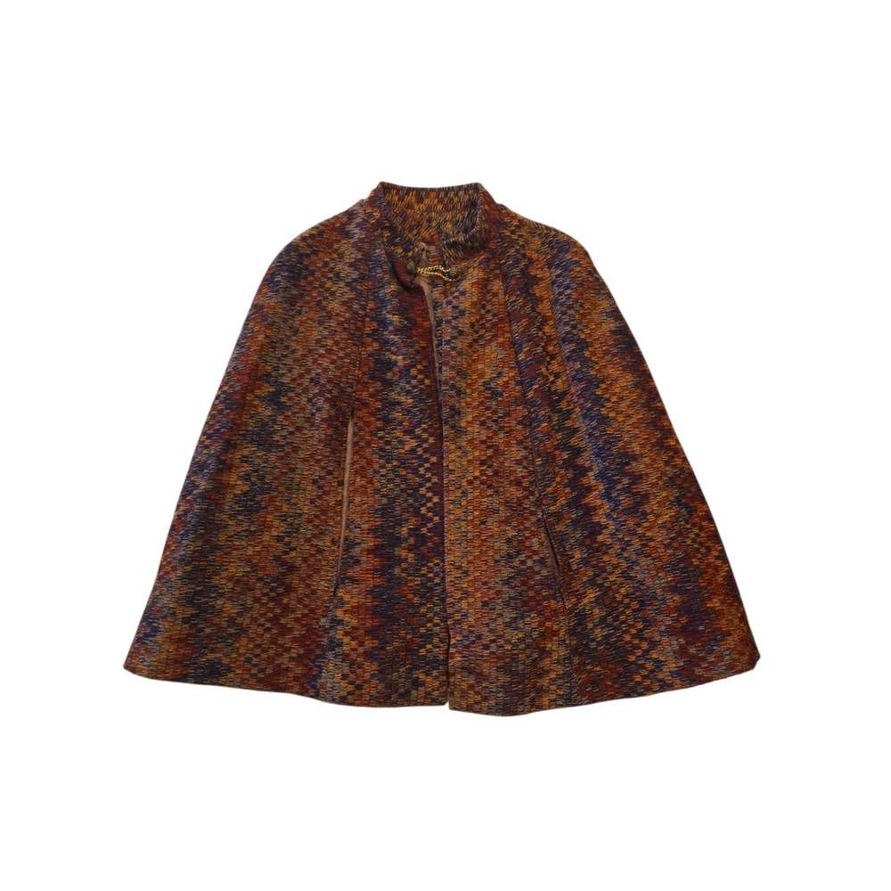 Vintage 1960s 70s Tapestry Cape Coat Womens Mod Boho Woven Handmade Chain...